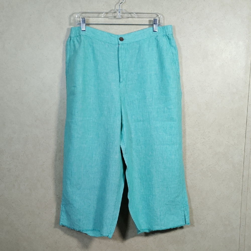 6091 Coldwater Creek mint green linen cropped wide leg pants 14